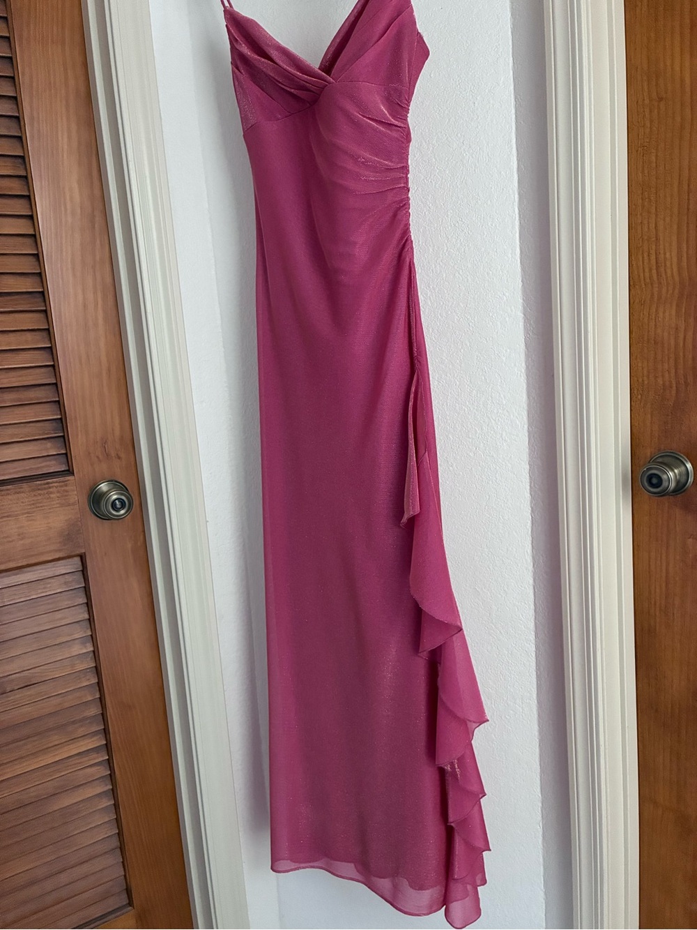 City Triangles Raspberry Spaghetti-Strap Ruffle Gown - Picture 4 of 6